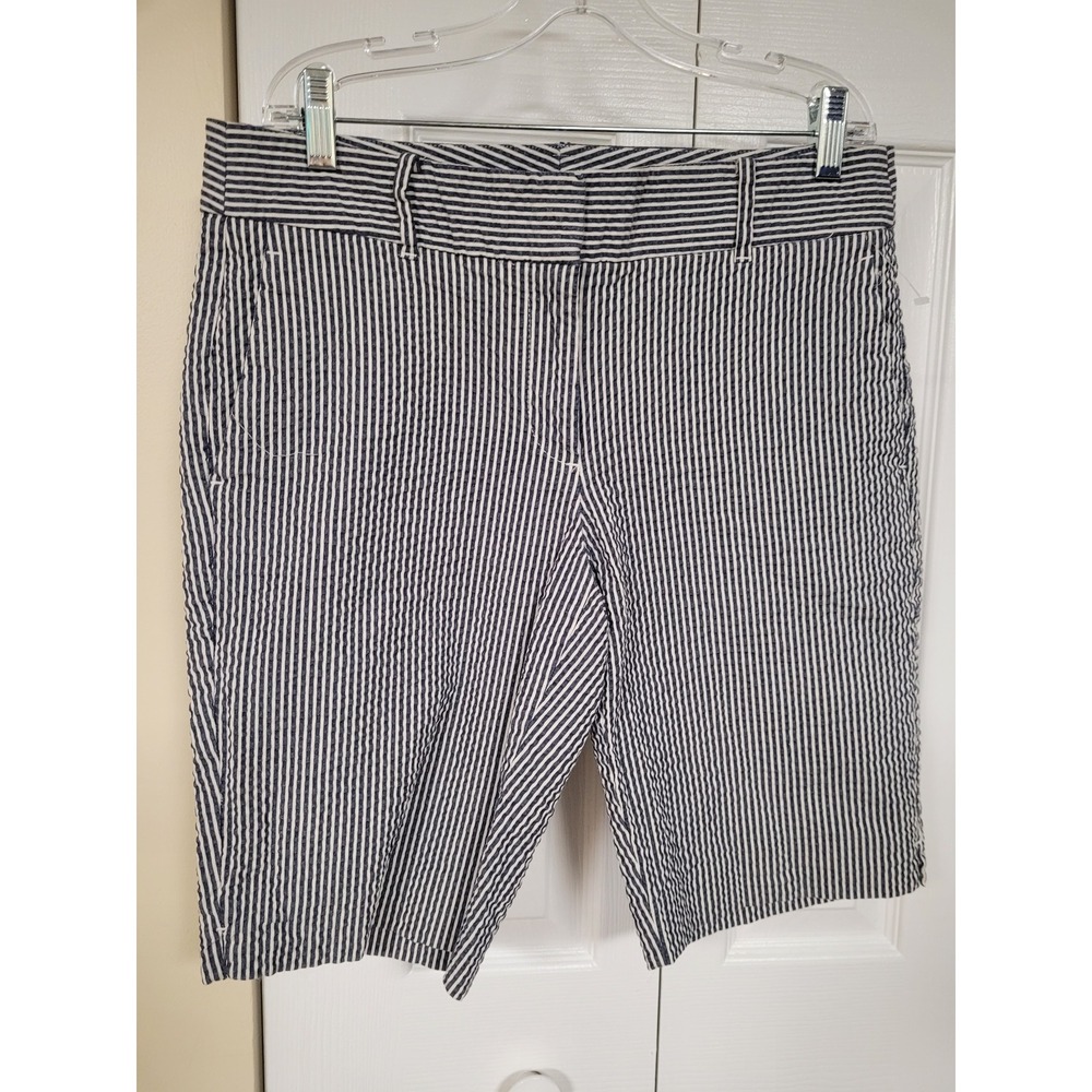 Ann Taylor Nautical Blue White Preppy Seersucker Shorts Womens Size 6‎ Tailored